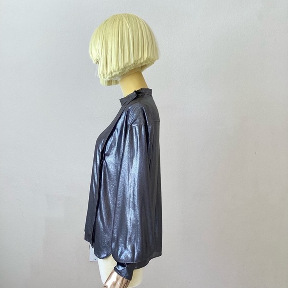 Étoile Isabel Marant Melva Blouse Metallic Grey Long Sleeve Blouse SZ 6/38 - Picture 5 of 11